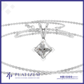 A silver-plated necklace with a princess-cut clear gemstone pendant, displayed on a white background with the brand name 'Platizem' visible at the bottom.