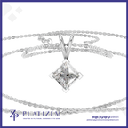 A silver-plated necklace with a princess-cut clear gemstone pendant, displayed on a white background with the brand name 'Platizem' visible at the bottom.