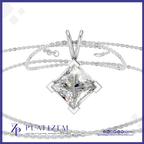 A silver-plated pendant necklace featuring a large, clear, square-cut princess-cut gemstone in a four-prong setting, suspended from a delicate silver chain. The brand logo 'PLATIZEM' is visible at the bottom of the image.