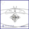 A silver-plated pendant necklace featuring a large, clear, square-cut princess-cut gemstone in a four-prong setting, suspended from a delicate silver chain. The brand logo 'PLATIZEM' is visible at the bottom of the image.
