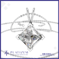 A silver pendant necklace featuring a large, clear, diamond-cut gemstone in a four-prong setting, suspended from a delicate silver chain. The brand name 'PLATIZEM' is visible at the bottom of the image.