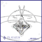 A silver pendant necklace featuring a large, clear, diamond-cut gemstone in a four-prong setting, suspended from a delicate silver chain. The brand name 'PLATIZEM' is visible at the bottom of the image.