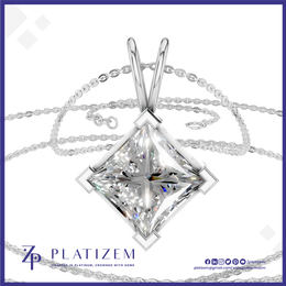 Platinum With Princess Cut Lab Grown Diamond Pendant