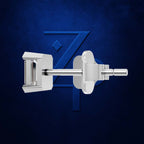 A polished silver metal door knob and matching lock cylinder set against a textured dark blue background with a stylized blue 'Z' logo.