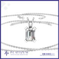 A silver-plated necklace with an emerald-cut clear gemstone pendant, displayed on a white background with the brand name PlatiZem visible at the bottom.