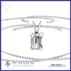 A silver-plated necklace with an emerald-cut clear gemstone pendant, displayed on a white background with the brand name PlatiZem visible at the bottom.
