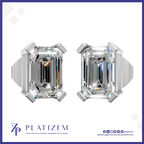 14k Gold Emerald Cut Laboratory Grown Diamond Stud Earrings