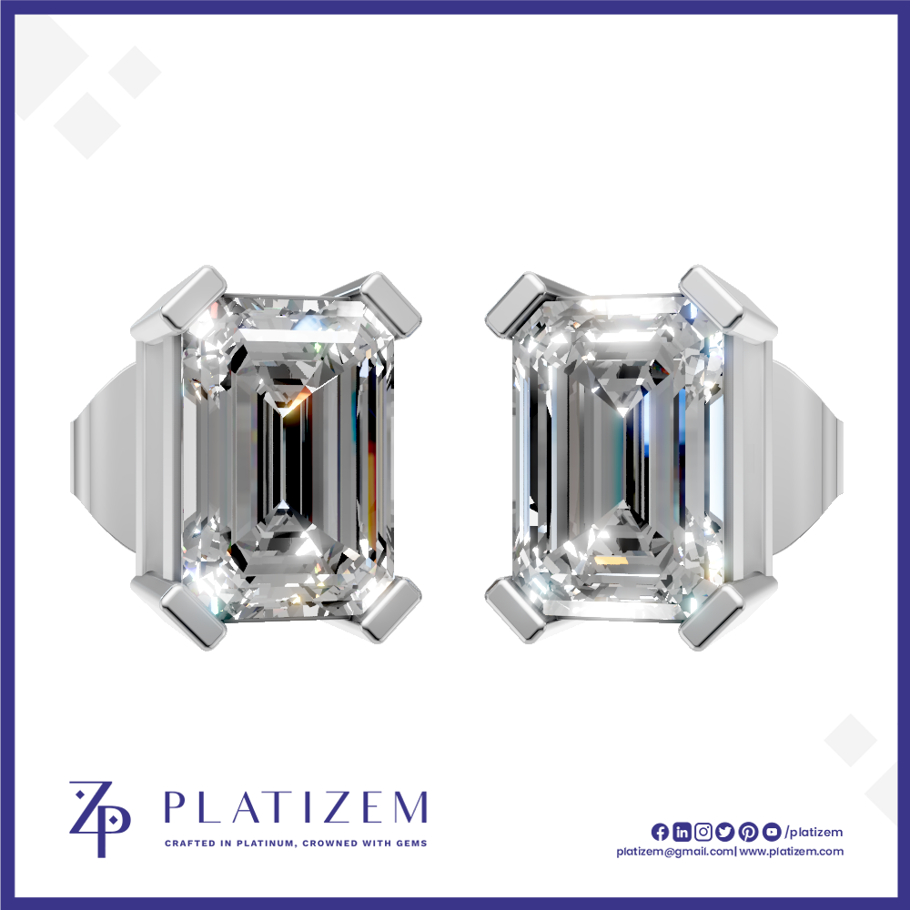 14k Gold Emerald Cut Laboratory Grown Diamond Stud Earrings
