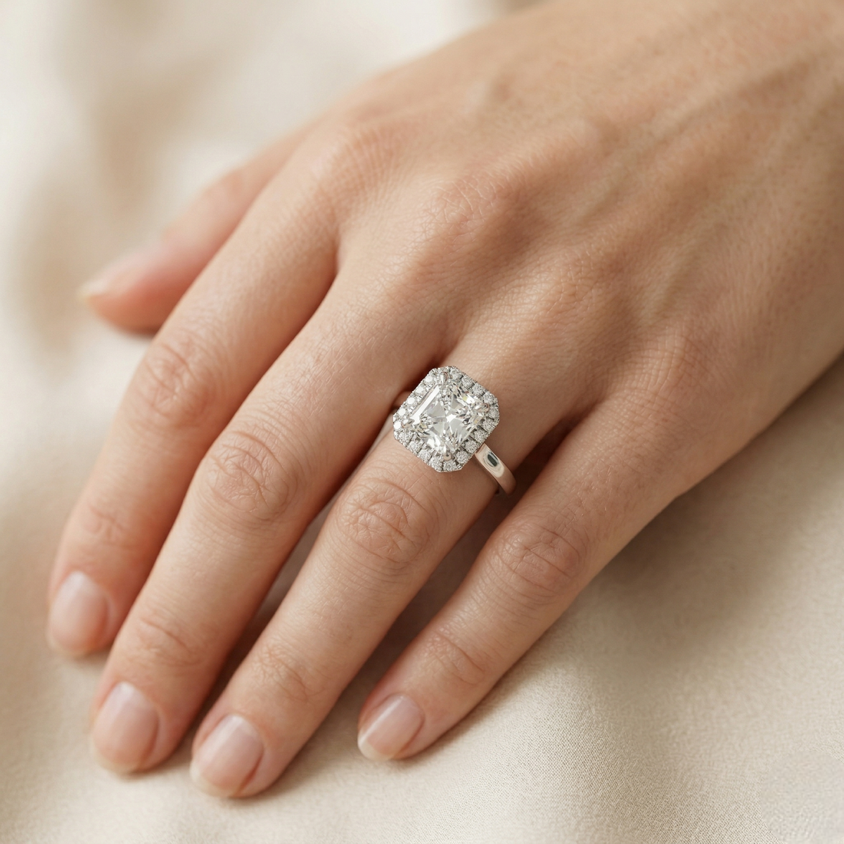 Platinum Emerald Laboratory Grown Diamond Engagement Ring
