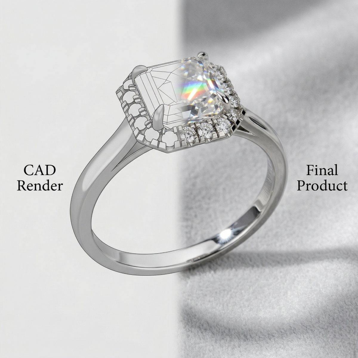 Platinum Emerald Laboratory Grown Diamond Engagement Ring