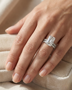 Platinum 950 Emerald Cut Engagement Ring Set