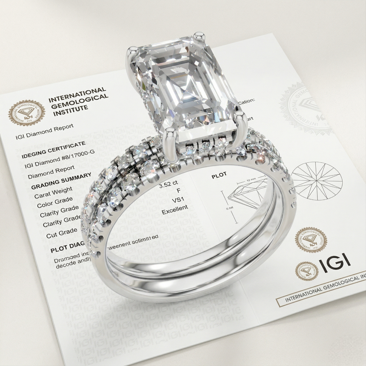 Platinum 950 Emerald Cut Engagement Ring Set