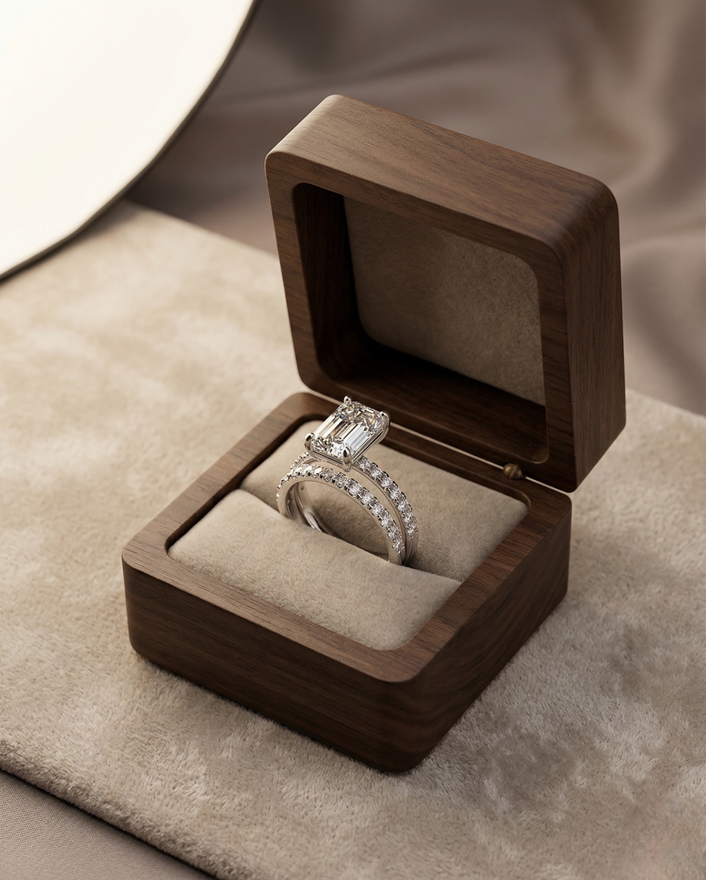 Platinum 950 Emerald Cut Engagement Ring Set