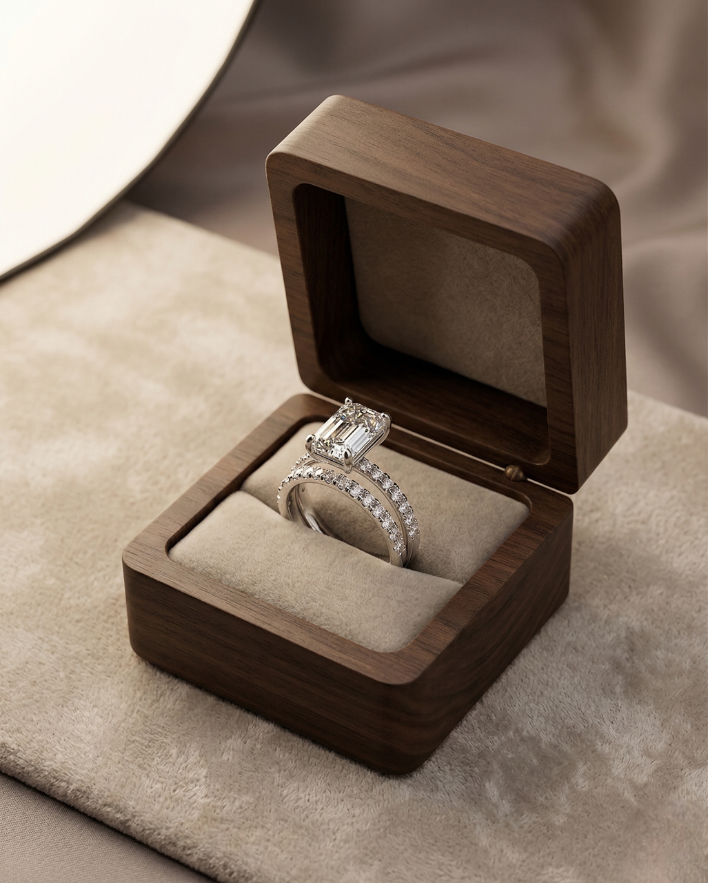 Platinum 950 Emerald Cut Engagement Ring Set