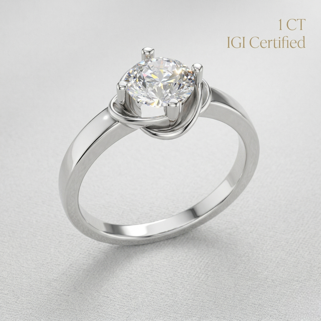Unique Floral Shape Round Solitaire Engagement Ring for Women Luxury Fine Jewelry
