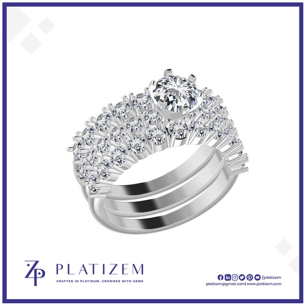Round Lab Grown Diamond Bridal Set with Triple Row Band