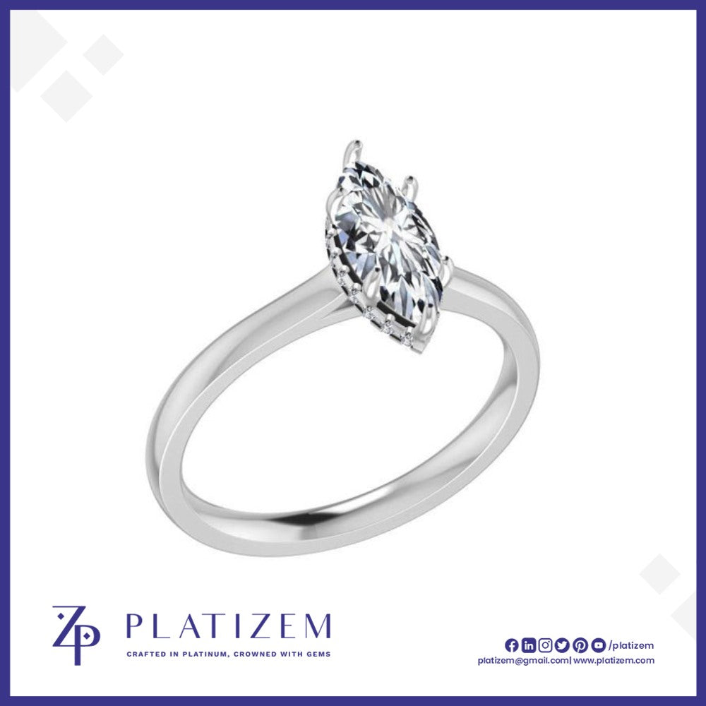 Marquise Solitaire Ring with Hidden Halo