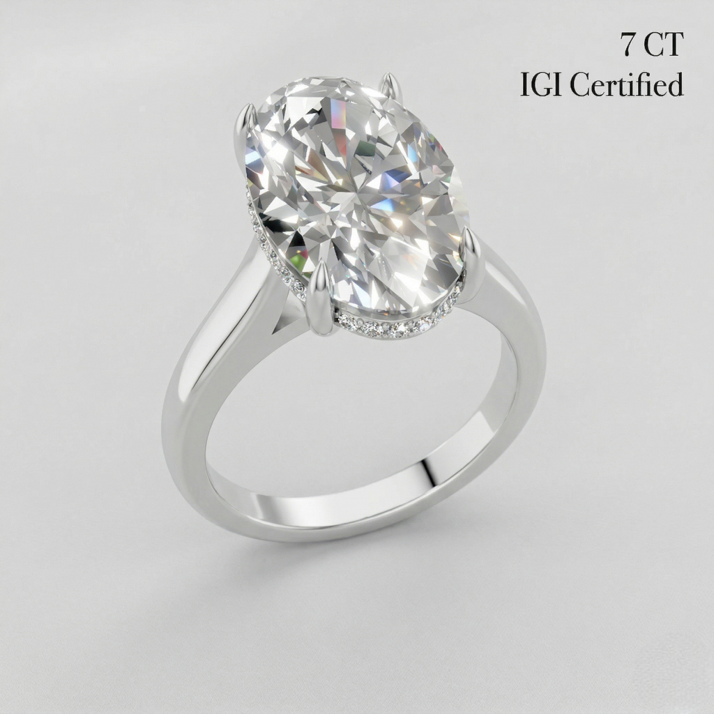 Oval Cut Hidden Halo Engagement Ring in Gold and Platinum Lab Grown Diamond Luxury