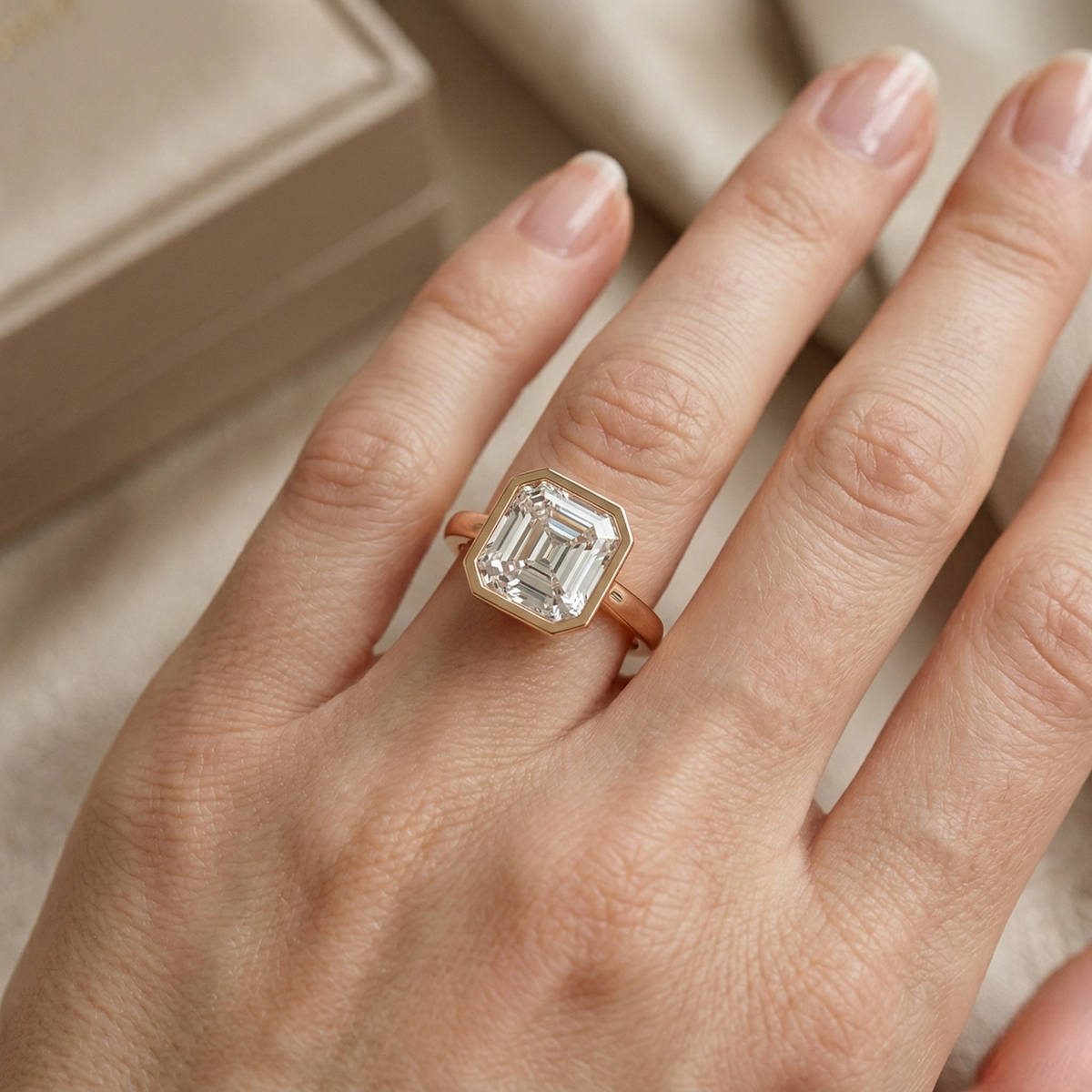 Emerald Cut Solitaire Lab Grown Diamond Ring Gold and Platinum Luxury