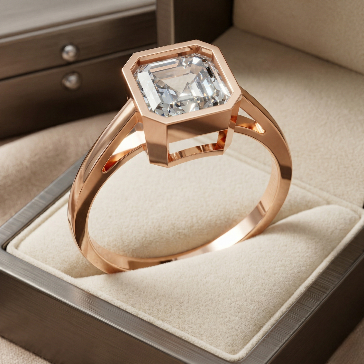 Emerald Cut Solitaire Lab Grown Diamond Ring Gold and Platinum Luxury