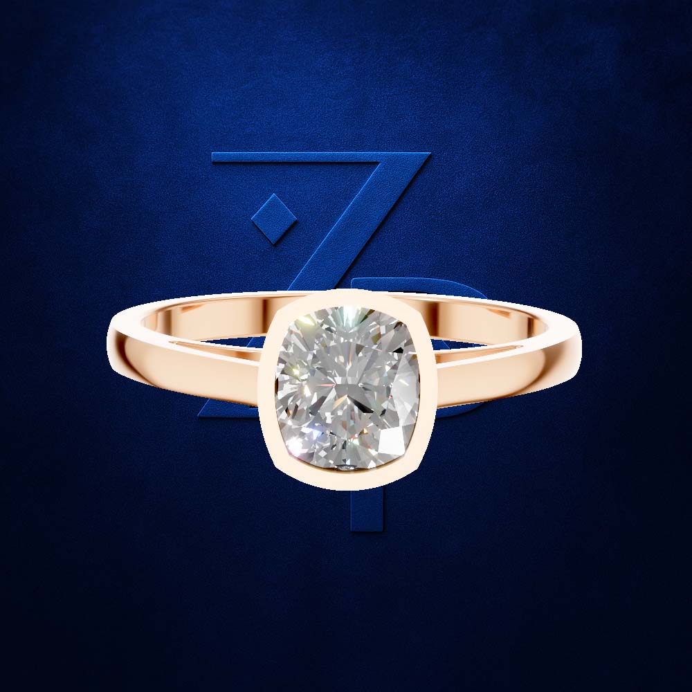 Cushion Cut Bezel Set Engagement Ring Gold, Silver and Platinum Diamond Luxury