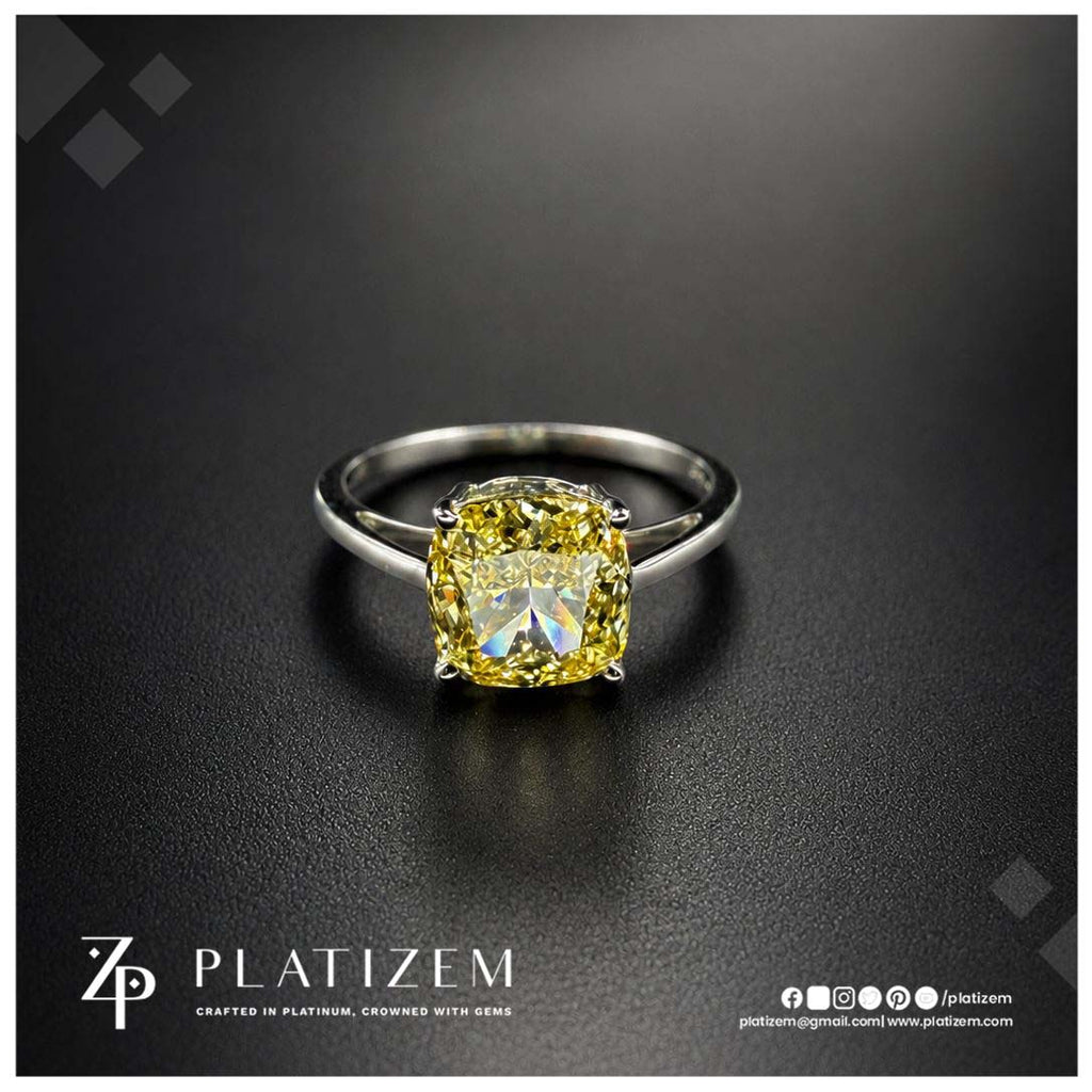 2.5 Carat Fancy Yellow Cushion Cut Lab Created Diamond Ring