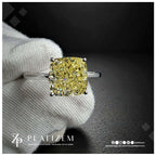 2.5 Carat Fancy Yellow Cushion Cut Lab Created Diamond Ring