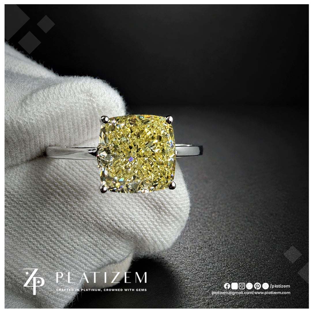 2.5 Carat Fancy Yellow Cushion Cut Lab Created Diamond Ring