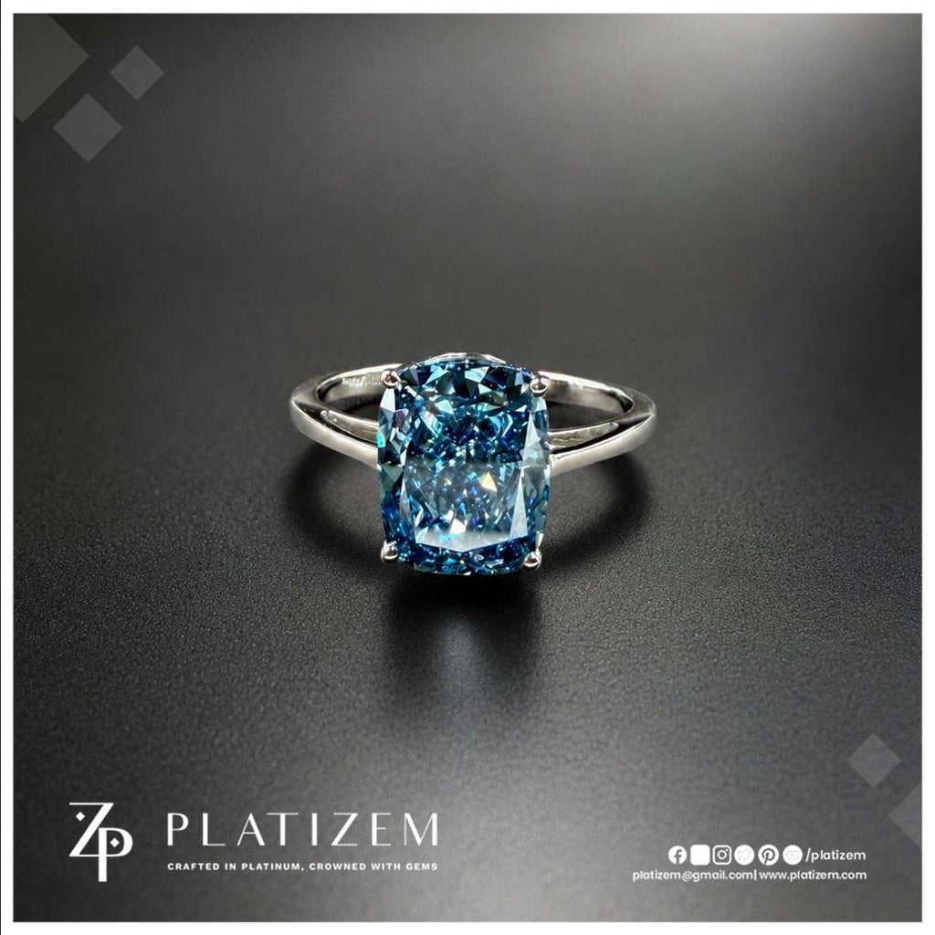 3 Carat Fancy Blue Elongated Cushion Cut Diamond Engagement Ring