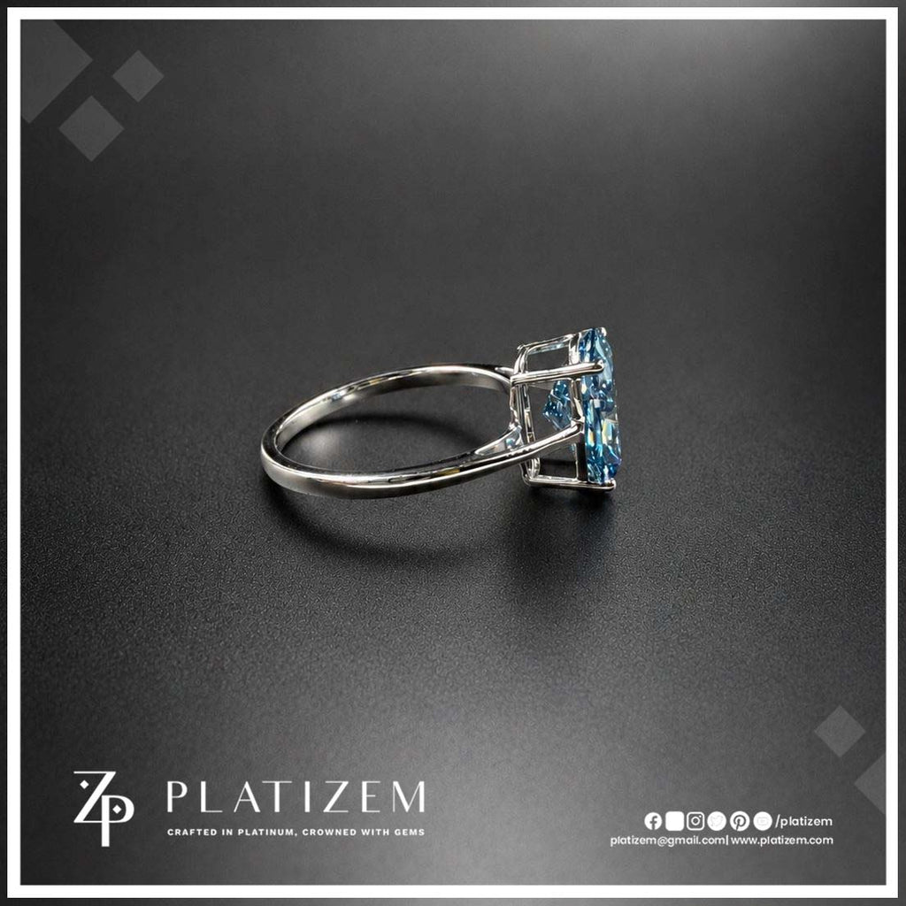3 Carat Fancy Blue Elongated Cushion Cut Diamond Engagement Ring