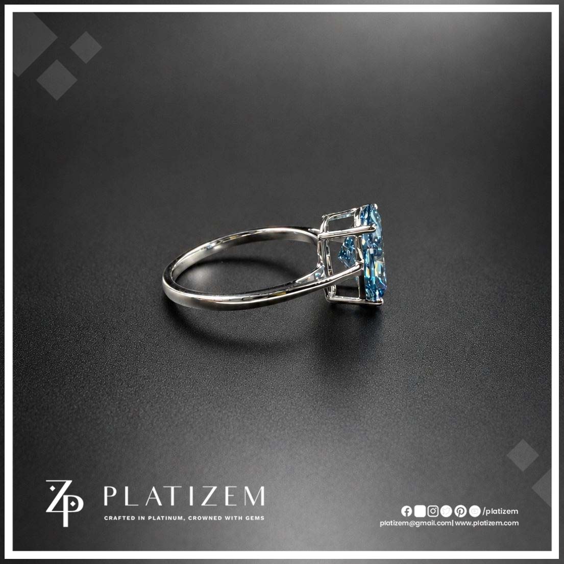 3 Carat Fancy Blue Elongated Cushion Cut Diamond Engagement Ring