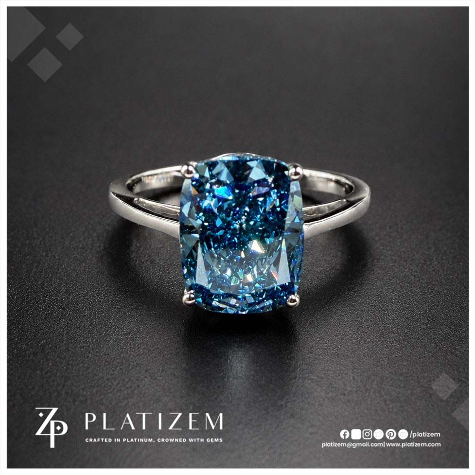 3 Carat Fancy Blue Elongated Cushion Cut Diamond Engagement Ring