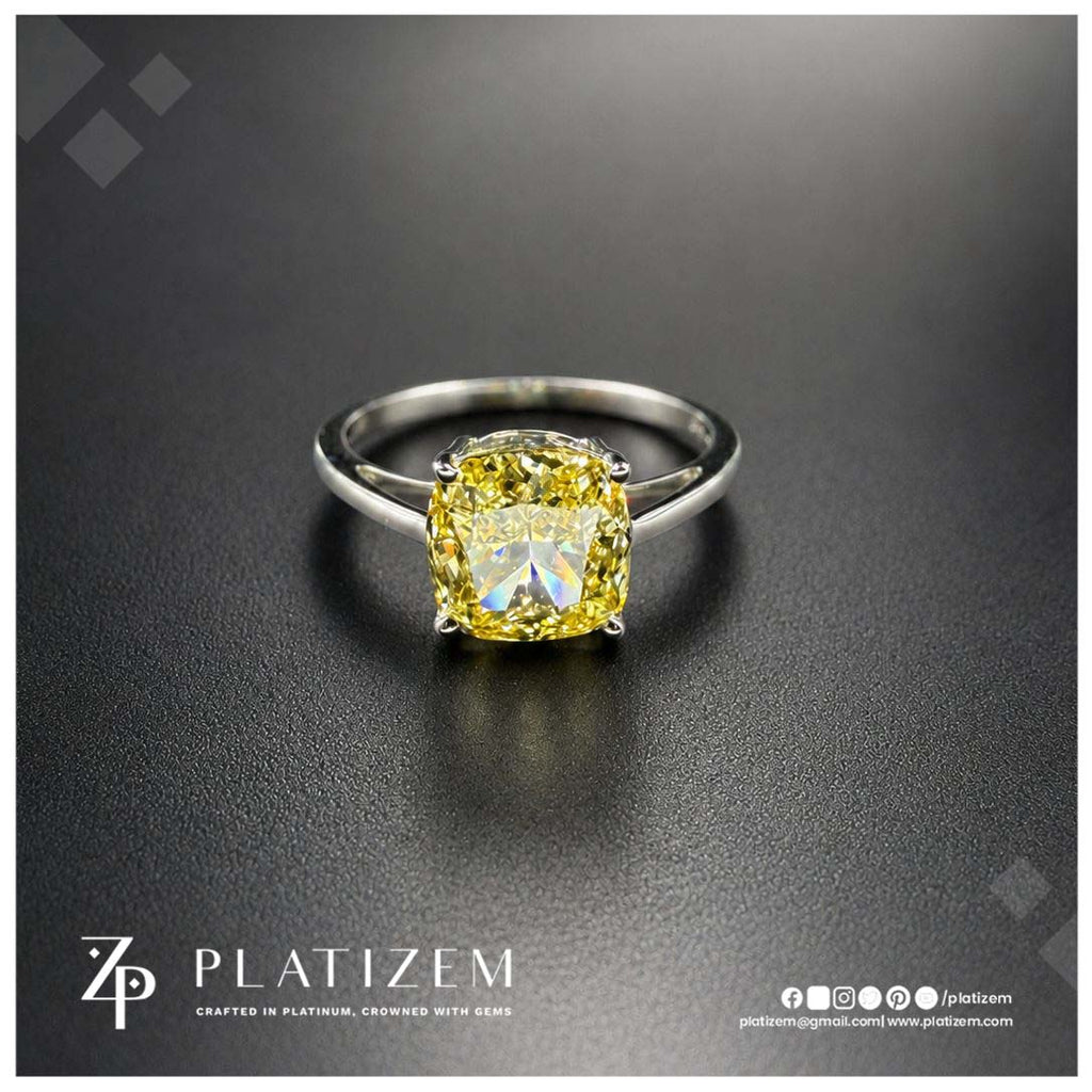 2.5 Carat Fancy Vivid Yellow Cushion Cut Lab Grown Diamond Engagement Ring