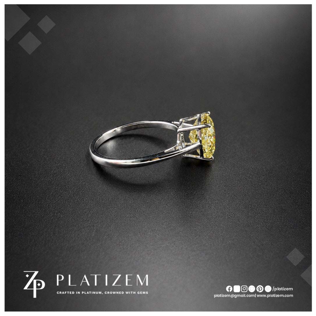 2.5 Carat Fancy Vivid Yellow Cushion Cut Lab Grown Diamond Engagement Ring