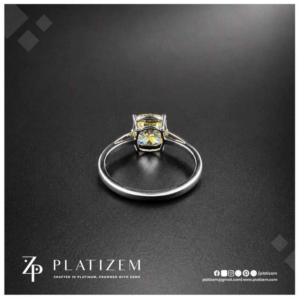 2.5 Carat Fancy Vivid Yellow Cushion Cut Lab Grown Diamond Engagement Ring