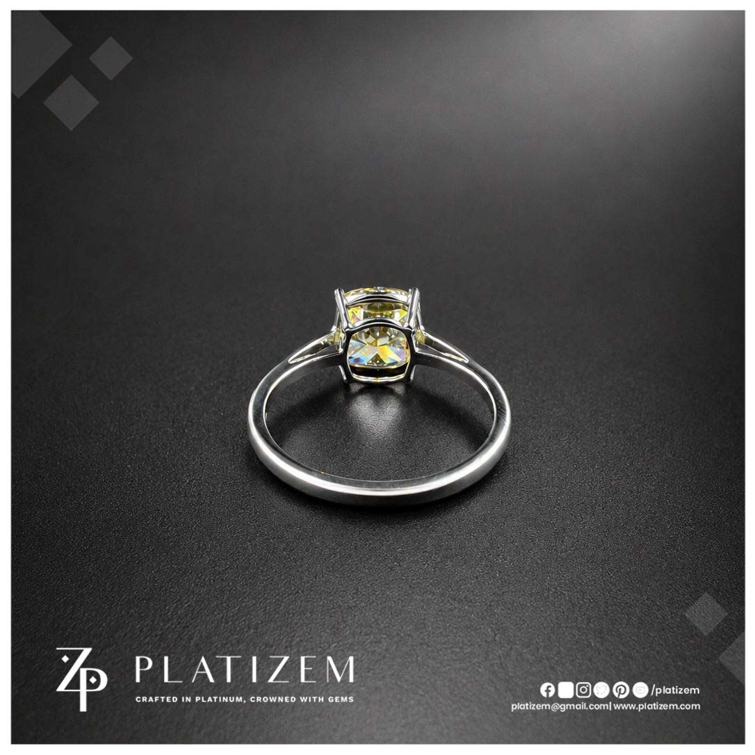 2.5 Carat Fancy Vivid Yellow Cushion Cut Lab Grown Diamond Engagement Ring