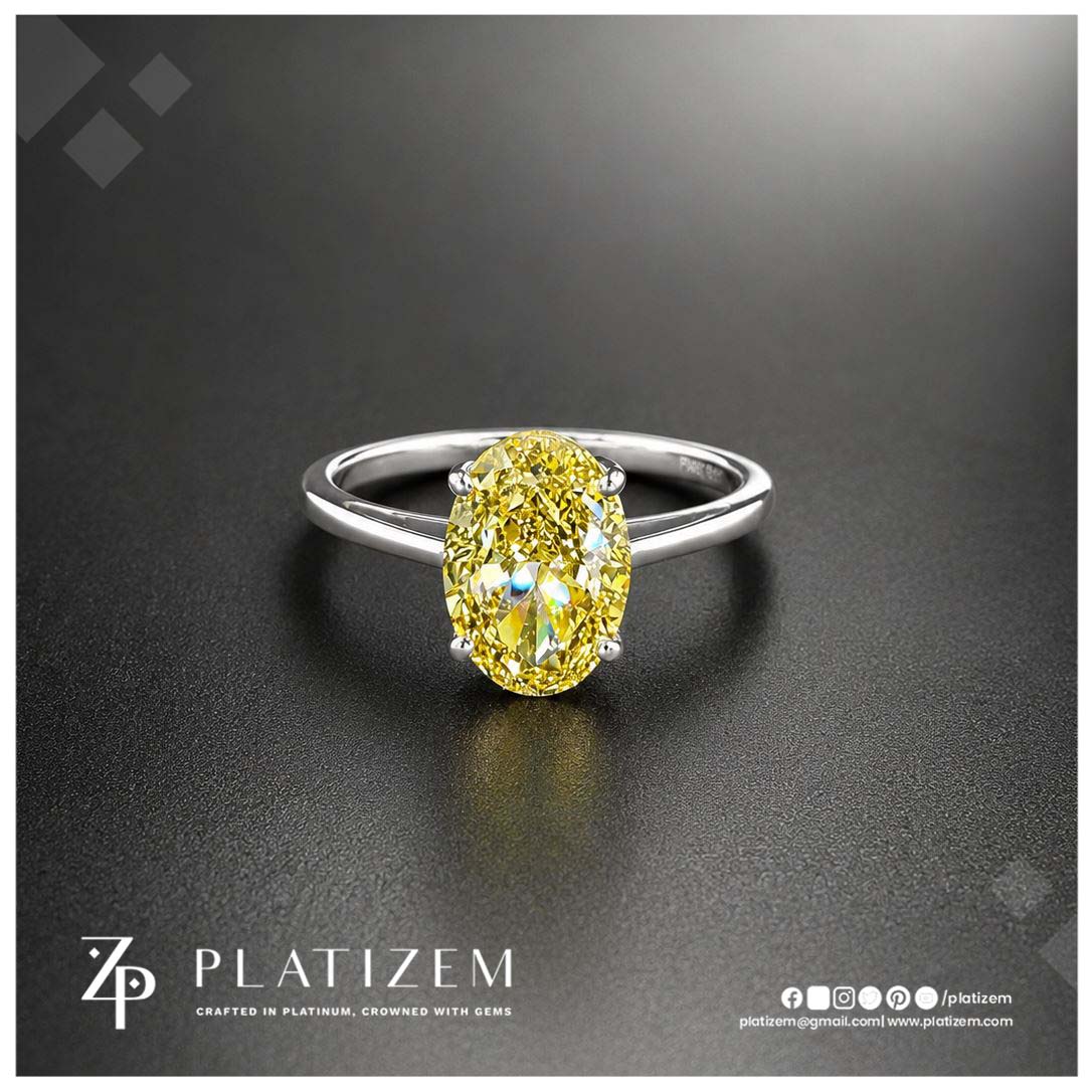 3.1 Ct Fancy Vivid Yellow Oval Cut Lab Grown Diamond Engagement Ring