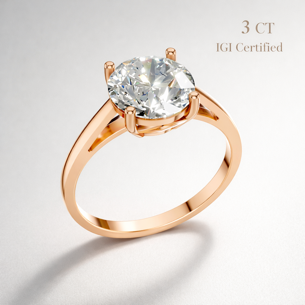 3 Carat Round Solitaire Engagement Ring 18K Gold Laboratory Grown Diamond Luxury Ring