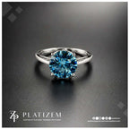 Fancy Blue Round Cut Lab Grown Diamond Engagement Ring