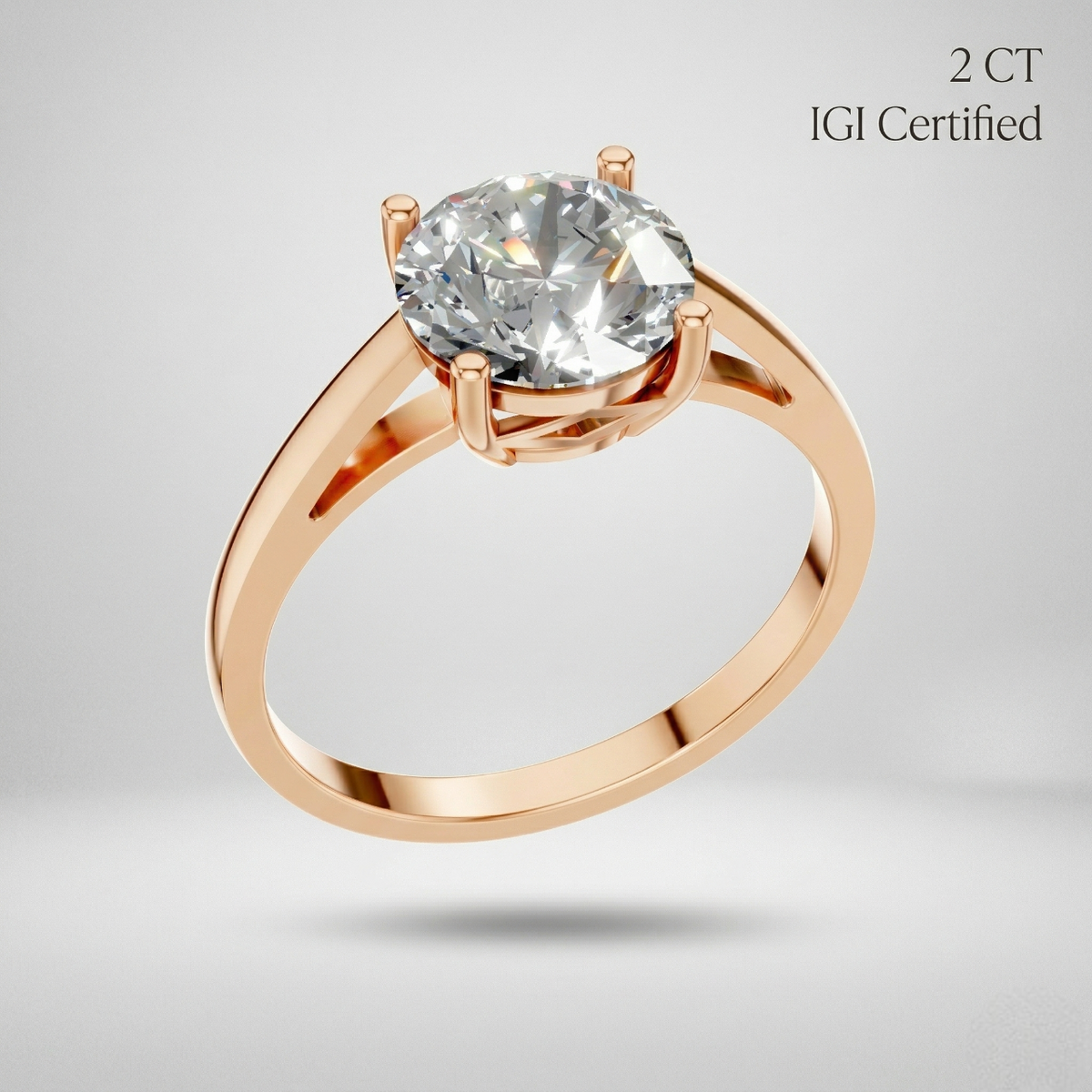 2 Ct Round Solitaire Engagement Ring 18K Gold Laboratory Grown Diamond Luxury Ring