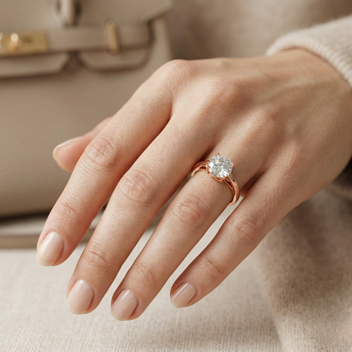 2 Ct Round Solitaire Engagement Ring 18K Gold Laboratory Grown Diamond Luxury Ring