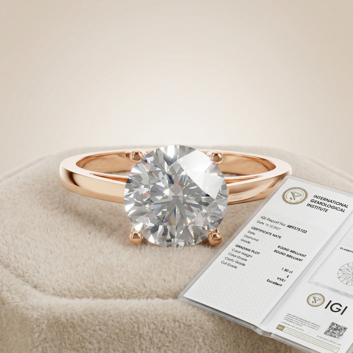 2 Ct Round Solitaire Engagement Ring 18K Gold Laboratory Grown Diamond Luxury Ring