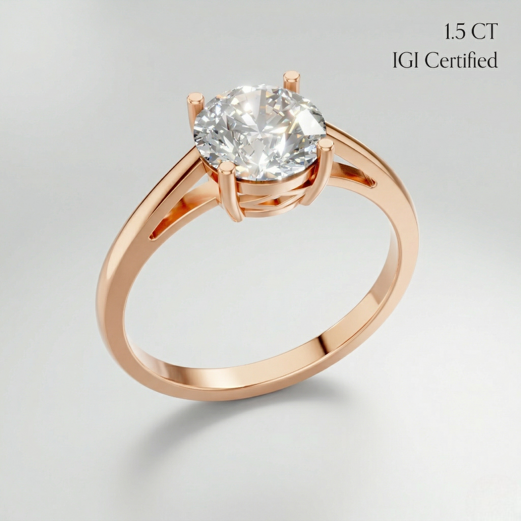 1.5 Carat Round Engagement Ring 18K Gold Laboratory Grown Diamond Luxury Ring