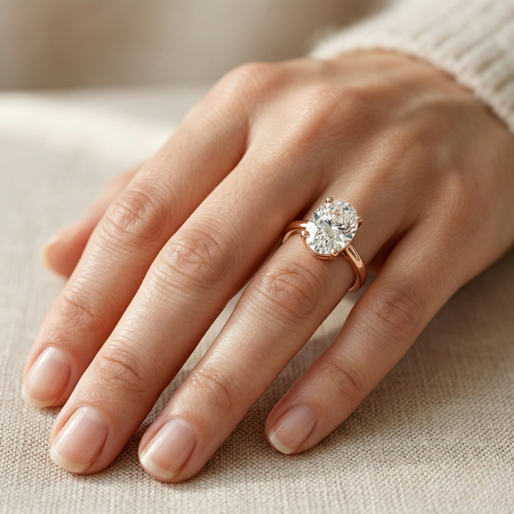 3 Carat Oval Solitaire Lab Grown Diamond Ring 18K Gold Luxury Ring