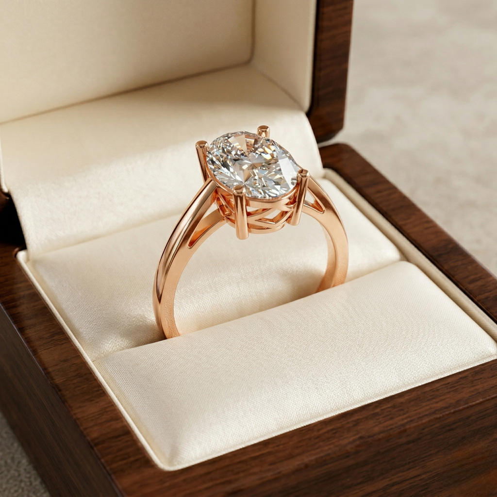 3 Carat Oval Solitaire Lab Grown Diamond Ring 18K Gold Luxury Ring