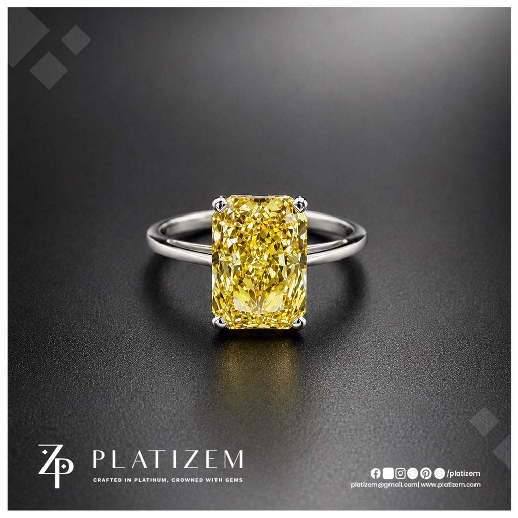 4 Carat Radiant Cut Fancy Vivid Yellow Lab Grown Diamond Engagement Ring