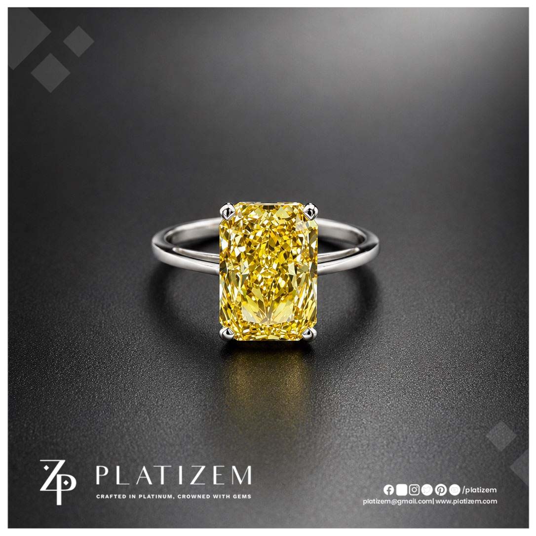 4 Carat Radiant Cut Fancy Vivid Yellow Lab Grown Diamond Engagement Ring