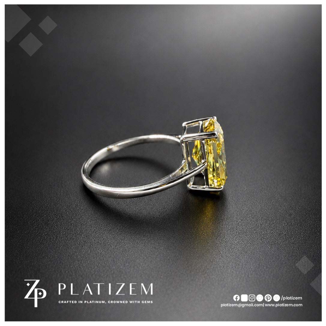 4 Carat Radiant Cut Fancy Vivid Yellow Lab Grown Diamond Engagement Ring