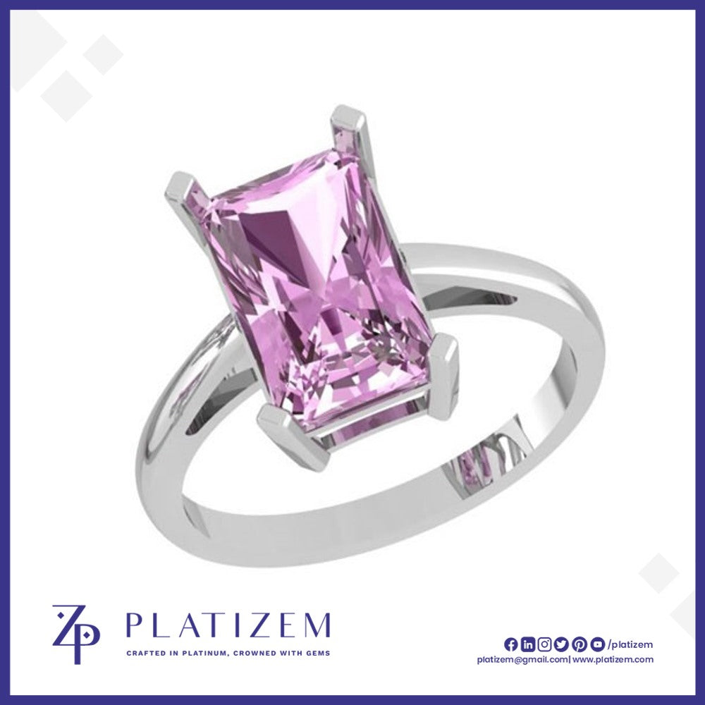 Radiant Cut Pink Gemstone Solitaire Ring Standing Tall in Prong Setting