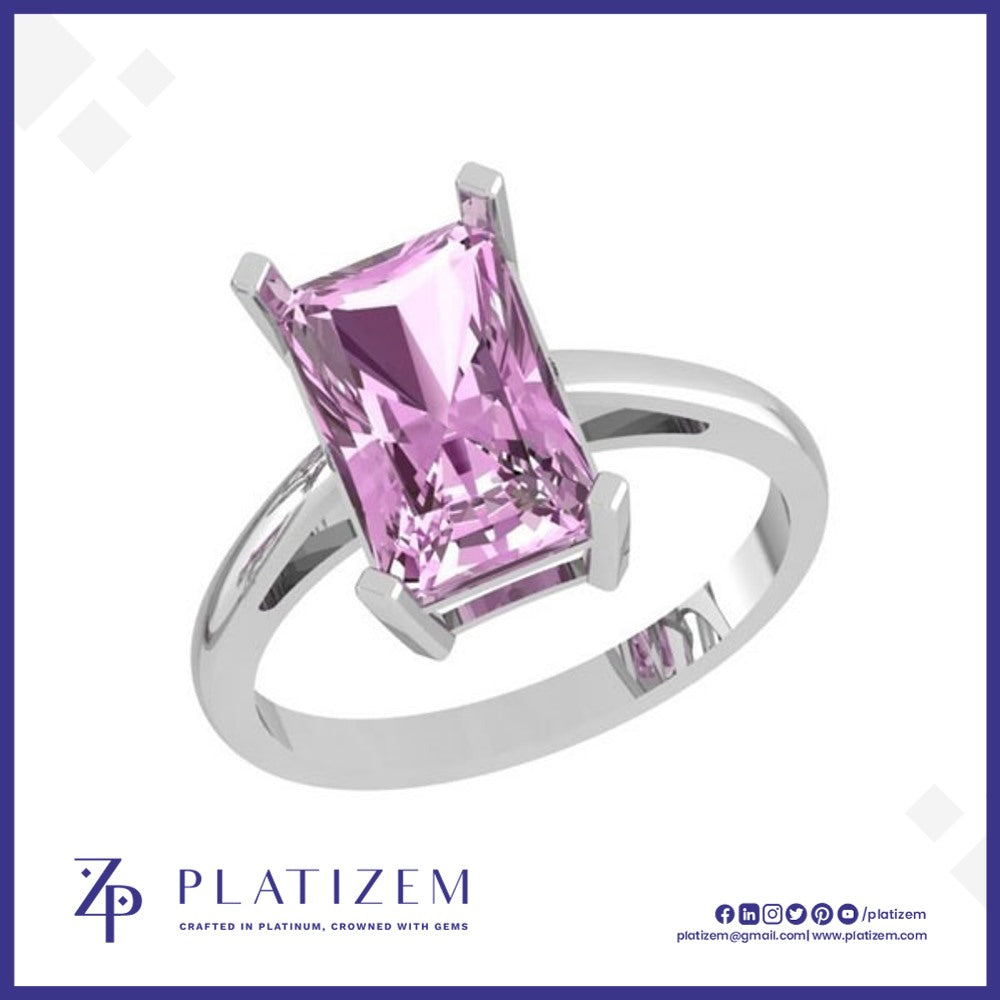 Radiant Cut Pink Gemstone Solitaire Ring with Four Prong